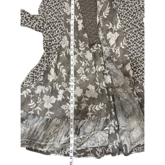 Fleur De Lis Womens Open Front Kimono Cardigan Floral Gray White Womens M - Picture 6 of 8